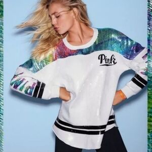 Victoria's Secret Full Sequin Open Back Varsity Campus Crew